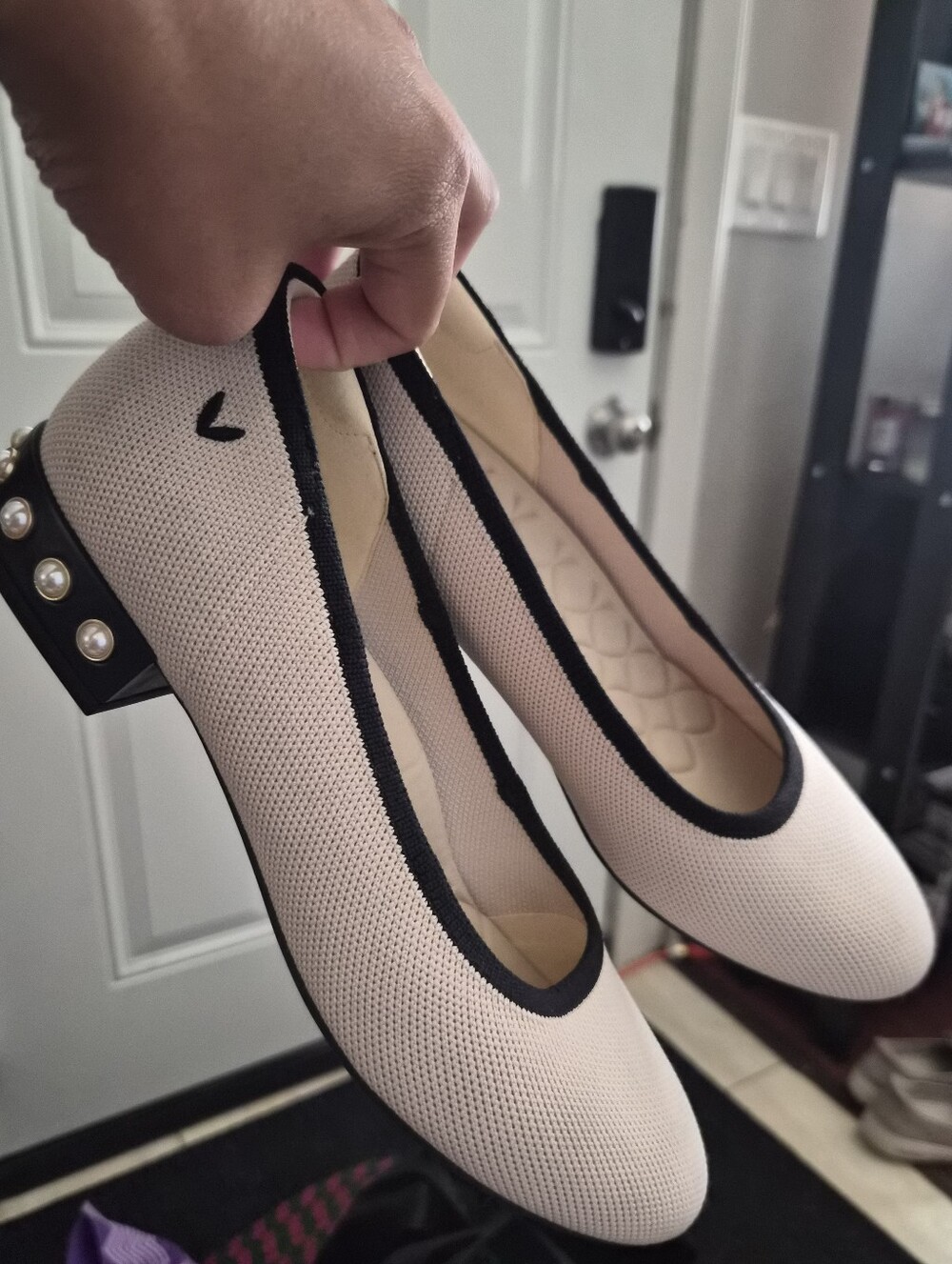 Vivaia Women’s Cream Ballet Flats with Black Trim